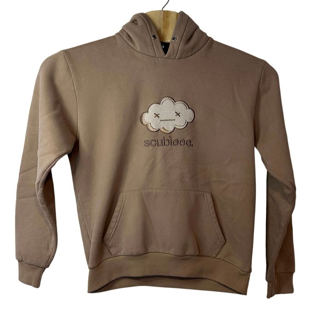Scubieee Mocha Silk Hood Hoodie Size S Cloud Graphic Minimalist Streetwear